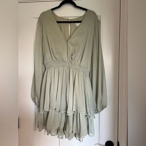 ARULA Green Pleated V-Neck Romper